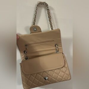Beige Quilted Chain Strap Handbag